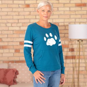 Paw Stripe Thermal Long Sleeve Top - Teal - S