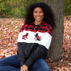 Paw Print Plaid Zip Hoodie - Red - Cat - S