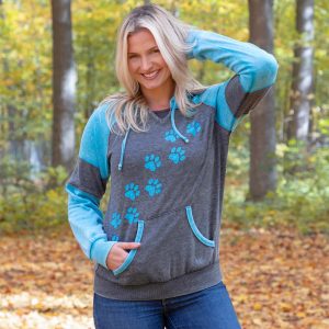 Women's Walking Paws Hooded Burnout Sweatshirt - Turquoise - S
