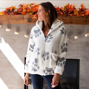 Cozy in Paws Plush Sherpa Fleece Hooded Jacket - White - S