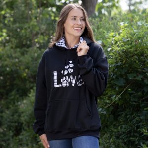 Plaid Love & Paw Hooded Sweatshirt - Black - S