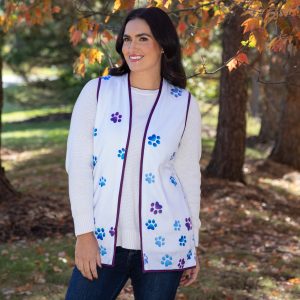 Paw Print Thick Knit Vest - White - S/M