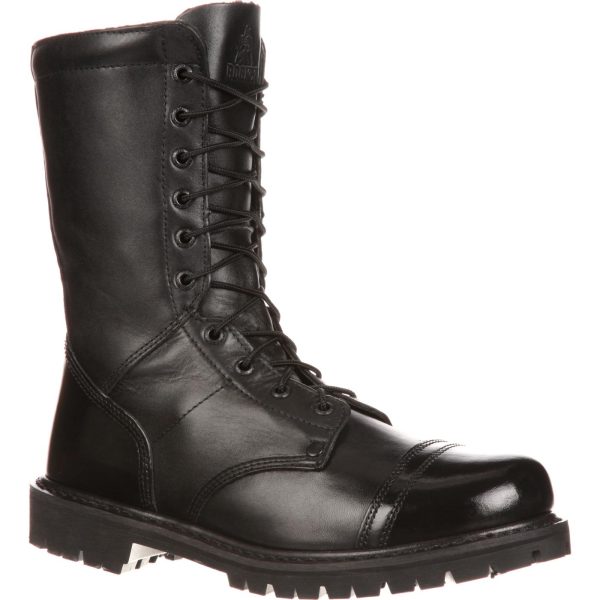The exterior on this Rocky Men&apos;s Jump Boot has an adequate amount of durability and ruggedness so that it is able withstand the most unforgiving working conditions. The upper has been built from premium full-grain black leather. These 10-inch public service boots have a side zipper that aids in getting them on/off rapidly. In addition to these features