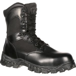 <p>These hard-wearing RockyÂ® Alpha Force Waterproof Public Service Black Boots are made with black full-grain leather and 1000-denier nylon fabric. Rocky Alpha Force boots are tough work boots built to meet the job at hand. These lightweight