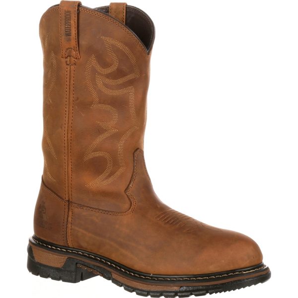 This RockyÂ® Men&apos;s Original Ride Pull-On Waterproof Western Boot is comprised of the 8-layer Rocky Ride Comfort System; this assures that these cowboy boots have great durability