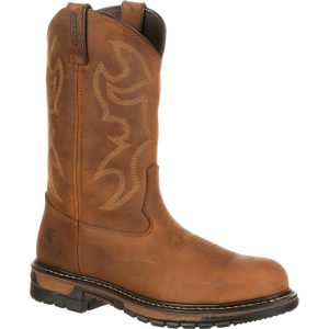 <p>The RockyÂ® Original Ride Branson Steel Toe Waterproof Western Boot provides more than a sturdy and secure menâs work shoe option. It offers style. Detailed stitching enhances the full-grain leather in a rich shade of brown. Itâs footwear for the man who wants traditional style with a professional twist.</p><p>Complete with the 8-Layer Rocky Ride Comfort System