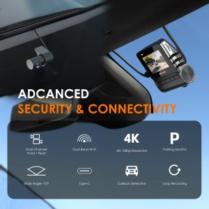 REXING RH2 Dual Dash Cam - 4K Front and 1080p Rear Dash Camera with Wi-Fi, and Optional GPS - RH2-2+64G+GPS Hardwire Kit