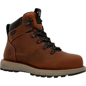 <p>The RockyÂ® Legacy 32 takes a classic silhouette and adds the latest in comfort and technology. These women&apos;s 6-inch brown leather boots with an alternate lace color included offer all day comfort and stability in addition to the safety features you need on the job.</p><p> With a stitch out construction