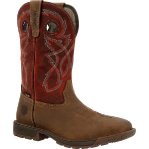 <p>The Rocky Legacy 32 takes a classic work western silhouette and adds the latest in comfort and technology. These 10-inch tan and red work wellingtons are designed to offer all day comfort
