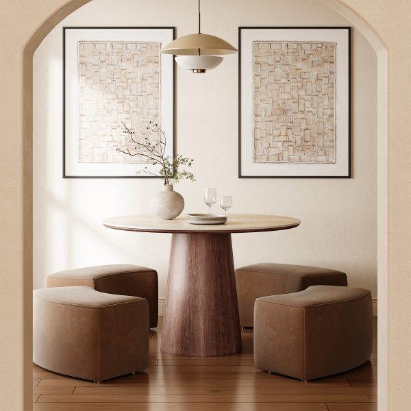 creating a striking silhouette inspired by mid-century modern design. A wooden base adds a bright