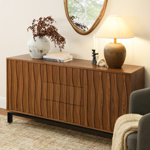minimalist design harmonizes with retro-modern elegance through its metal legs for sideboard.color:Brown
