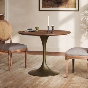 and it easily accommodates up to four guests for a casual Sunday brunch or weeknight meal with your family. Bring sculptural intrigue to your eating space with this stylish and functional dining table.color:Brown