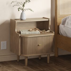 making it a sleek compact space for all your bedroom necessities. It has a solid and engineered wood frame with a rustic brown finish