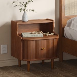 making it a sleek compact space for all your bedroom necessities. It has a solid and engineered wood frame with a rustic brown finish