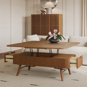 the lift-top extends and adapts seamlessly to diverse needs. A metal frame meets solid wood legs