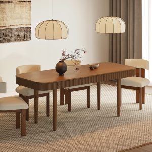 perfect for any space. Its sleek fluted design & sturdy wood legs offer both style and support. Elevate your dining experience!color:Brown