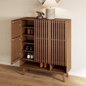 there is an open shelf at the bottom for easy and swift daily access to shoes.color:Brown