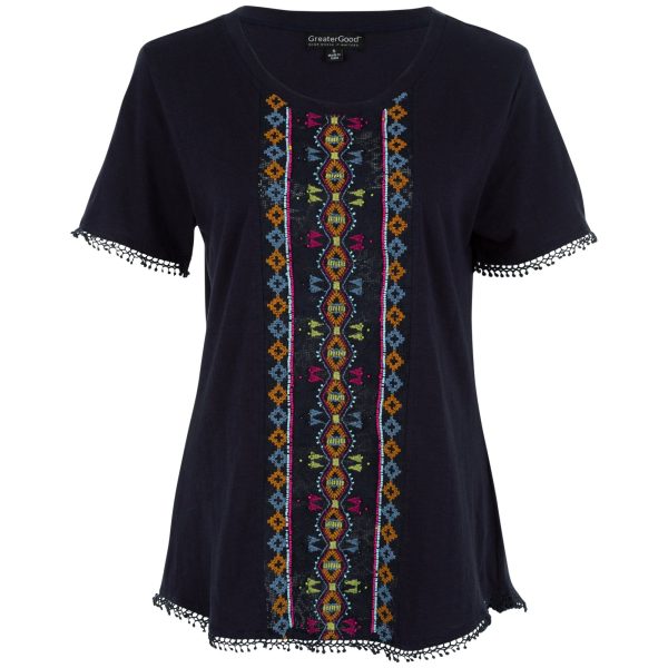 Center Lane Beaded Top - Navy - S