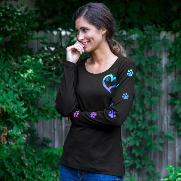 Rainbow Paws to My Heart Long Sleeve Tee - Black - S