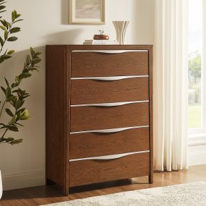 crafted from rich oak veneer and a solid wood frame for unmatched durability. This piece features sleek silver resin handles that add a contemporary flair. Ideal for those seeking bold style and timeless craftsmanship.cabinet type:Chest