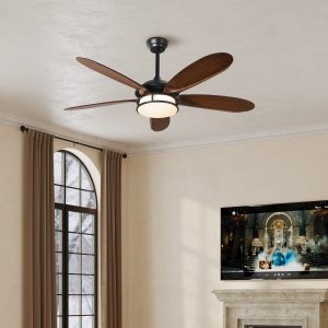 Vinter 52" Ceiling Fan with led 5 blades brown for living room bedroom kitchen