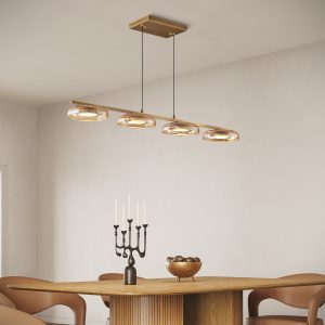 Stjarna Crackle Glass Pendant Light 48â³ with led panel and brass finish for living room 110V 30W 3000K modern style 800 lumens brightness