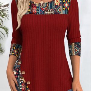 Color:Deep Red;<br />Size:M;<br />Size:L;<br />Size:XL;<br />Size:XXL;<br />Package Contents:1 X Blouse;<br />Occasion:Casual;<br />Style:Bohemian;<br />