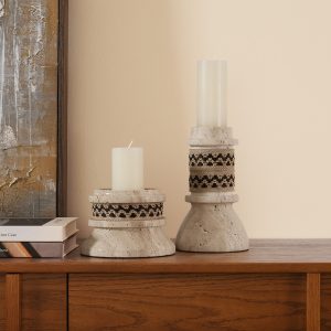 8 inch Travertine Candle Pillar Holder beige modern style for living room bedroom kitchen dining room