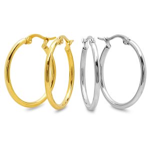 Steel Set Of 2 Hoops In Stainless Steel And 18kt Rose Gold Plated Stainless SteelSize: 35mm