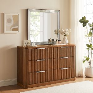 crafted from rich poplar wood veneer and a solid wood frame for unmatched durability. This piece of bedroom set features sleek silver metal handles that add a contemporary flair. Ideal for those seeking bold style.cabinet type:Dresser