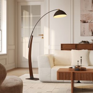 Skog 67" Arc Floor Lamp with solid wooden lamp post and metal frame brown for living room bedroom