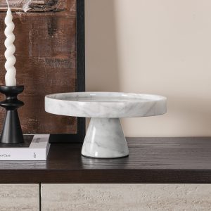 9 inch round crafted marble serving tray for dining room restaurant modern style white