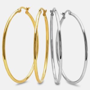 Ladies Pack of 2 50MM Hoops in Stainless Steel & 18 KT Gold Plated.
