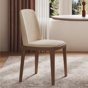 these chairs feature sleek tapered legs and a gently curved back that creates a silhouette that is both modern and timeless. color:Beige