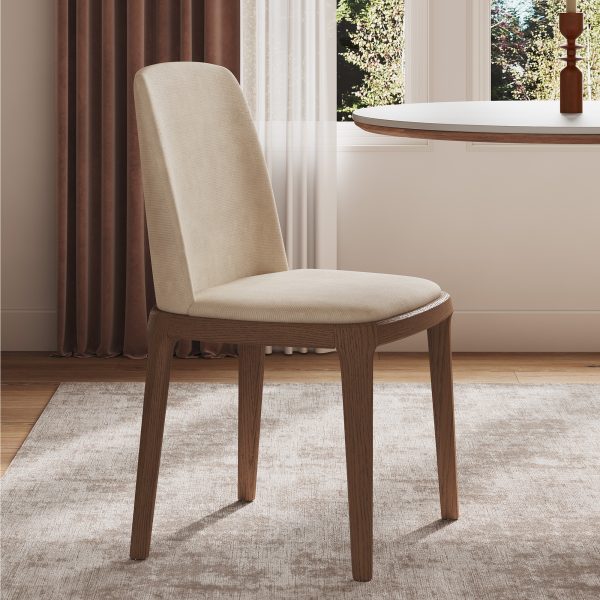 these chairs feature sleek tapered legs and a gently curved back that creates a silhouette that is both modern and timeless. color:Beige