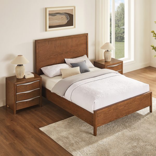 a stunning piece of furniture crafted with oak veneer. This bed frame is made of solid wood