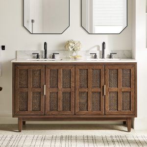 the natural rattan doors and a pristine marble top. Offers ample storage for a sophisticated and organized space.color:Brown