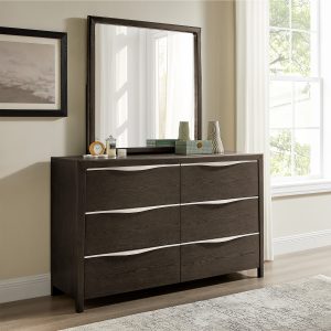 crafted from rich oak veneer and a solid wood frame for unmatched durability. This piece features sleek silver resin handles that add a contemporary flair. Ideal for those seeking bold style and timeless craftsmanship.cabinet type:Dresser