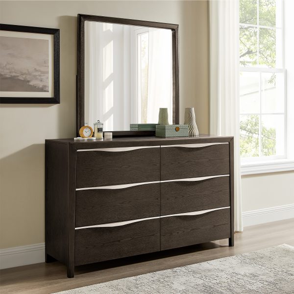crafted from rich oak veneer and a solid wood frame for unmatched durability. This piece features sleek silver resin handles that add a contemporary flair. Ideal for those seeking bold style and timeless craftsmanship.cabinet type:Dresser