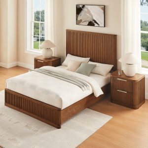 a stunning piece of furniture crafted with poplar wood veneer. This bed frame of the bedroom set is made of poplar wood