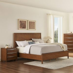 a stunning piece of furniture crafted with oak veneer. This bed frame is made of solid wood