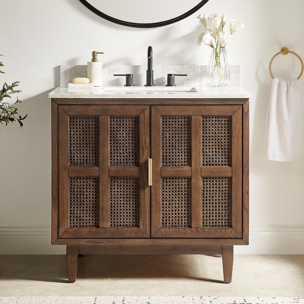 and a pristine white marble top for timeless style.color:Brown
