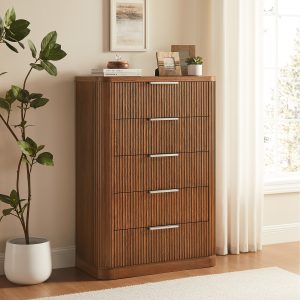 crafted from rich poplar wood veneer and a solid wood frame for unmatched durability. This piece of bedroom set features sleek silver metal handles that add a contemporary flair. Ideal for those seeking bold style.cabinet type:Chest