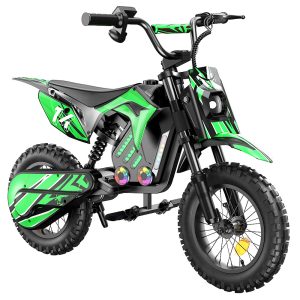 A14 Kids Electric Motorcycle 500W Motor 36V 5.2Ah Battery 14 inch Tires 27km/h Max Speed 22km Range Rear Disc Brake Dual Shock Absorption LCD Display - Green
