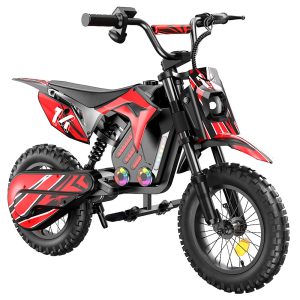 A14 Kids Electric Motorcycle 500W Motor 36V 5.2Ah Battery 14 inch Tires 27km/h Max Speed 22km Range Rear Disc Brake Dual Shock Absorption LCD Display - Red
