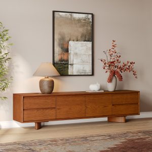 modern silhouette with ash veneer. Ample drawers and storage of the media console make it perfect for minimalist or mid-century modern spaces.applicable tv size:Up to 80"