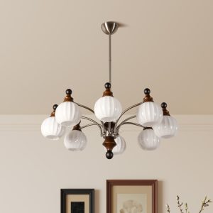 8 light 33 inch chandelier wooden and metal frame adjustable height brown for living room kitchen dining room