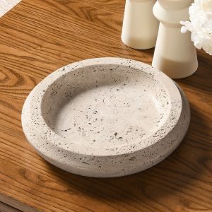 9 inch round travertine decorative bowl natural texture modern style beige for living room bedroom
