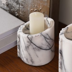 5 inch Carrara Marble Candleholders white modern style designed for living room bedroom dining room