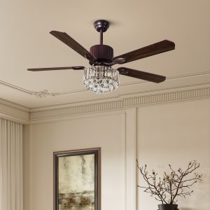 Vale 52" Ceiling Fan with crystal lamp shade brown for living room bedroom classic style